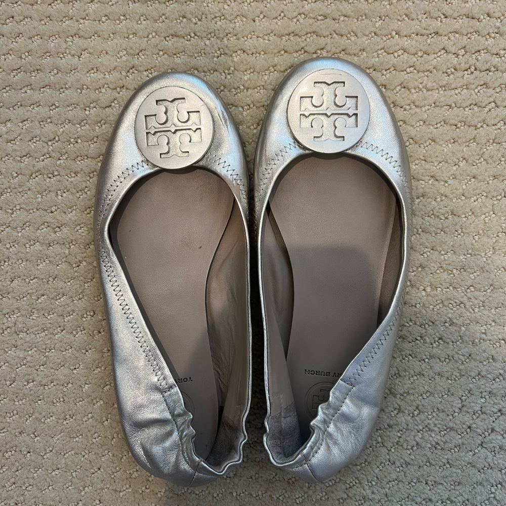 Tory Burch Silver Ballet Flats